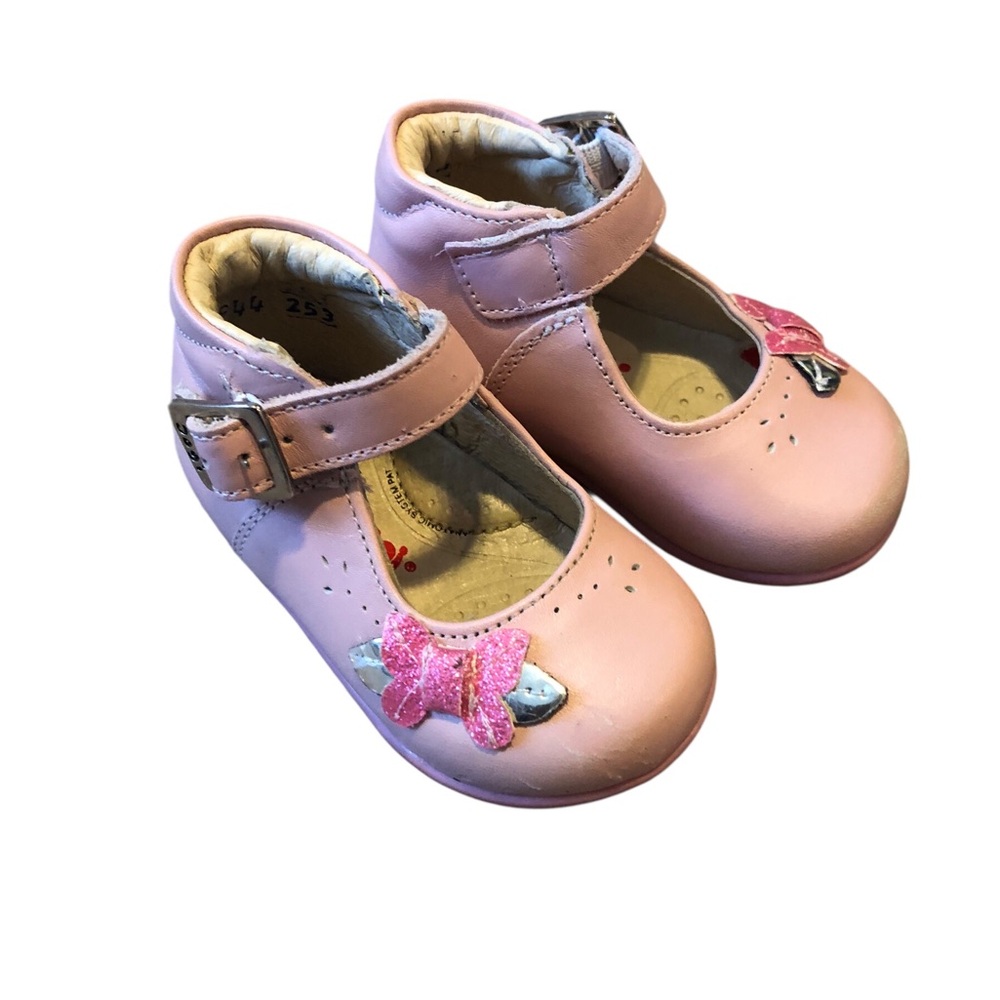 Dogi Mexico Sz 12 1/2 (US 5) Leather Pink Infant Dress Shoes w/ Butterfly Design